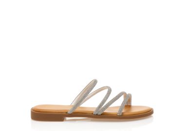 Σανδάλια TSOUKALAS λευκά δερματίνη με πολλαπλά λουράκια από στρας ΛΕΥΚΟ - Tsoukalas - 