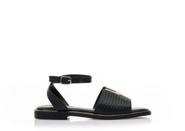 Σανδάλια TSOUKALAS μαύρα δερματίνη με αγκράφα και λουράκι στον αστράγαλο ΜΑΥΡΟ - Tsoukalas - 