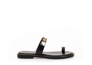Σανδάλια TSOUKALAS μαύρα δερματίνη με αγκράφες και σχέδιο δαχτυλίδι ΜΑΥΡΟ - Tsoukalas - 