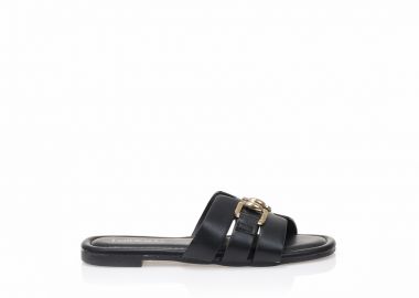 Σανδάλια TSOUKALAS μαύρα δερματίνη με χρυσή αγκράφα ΜΑΥΡΟ - Tsoukalas - 