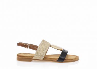 Σανδάλια TSOUKALAS μαύρα δερματίνη με κοκκάλινο διακοσμητικό ΜΑΥΡΟ - Tsoukalas - 