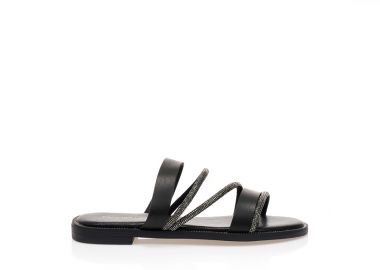 Σανδάλια TSOUKALAS μαύρα δερματίνη με λουράκια από στρας ΜΑΥΡΟ - Tsoukalas - 