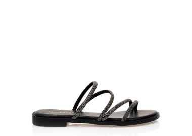 Σανδάλια TSOUKALAS μαύρα δερματίνη με πολλαπλά λουράκια από στρας ΜΑΥΡΟ - Tsoukalas - 