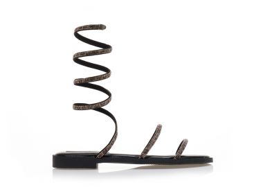 Σανδάλια TSOUKALAS μαύρα δερματίνη με πολλαπλά λουράκια και σχέδιο animal print από στρας ΛΕΟΠΑΡ - Tsoukalas - 