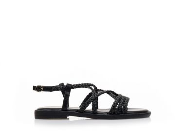 Σανδάλια TSOUKALAS μαύρα δερματίνη με πολλαπλά λουράκια και σχέδιο πλεξούδα ΜΑΥΡΟ - Tsoukalas - 