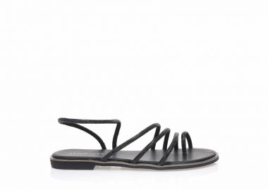 Σανδάλια TSOUKALAS μαύρα λουστρίνι με πολλαπλά λουράκια από στρας ΜΑΥΡΟ - Tsoukalas - 