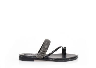 Σανδάλια TSOUKALAS μαύρα λουστρίνι με σχέδιο δαχτυλίδι και φάσα από στρας ΜΑΥΡΟ - Tsoukalas - 
