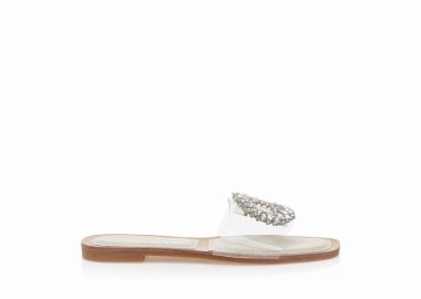 Σανδάλια TSOUKALAS μπεζ δερματίνη με αγκράφα από στρας και διαφάνεια ΜΠΕΖ - Tsoukalas - 