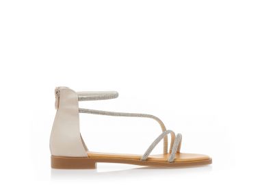 Σανδάλια TSOUKALAS μπεζ δερματίνη με λουράκια από στρας ΜΠΕΖ - Tsoukalas - 