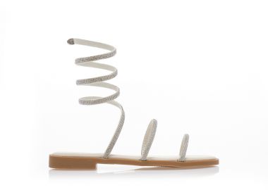 Σανδάλια TSOUKALAS μπεζ δερματίνη με πολλαπλά λουράκια από στρας ΜΠΕΖ - Tsoukalas - 