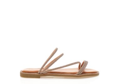 Σανδάλια TSOUKALAS μπρονζέ δερματίνη με πολλαπλά λουράκια από στρας ΜΠΡΟΝΖΕ - Tsoukalas - 