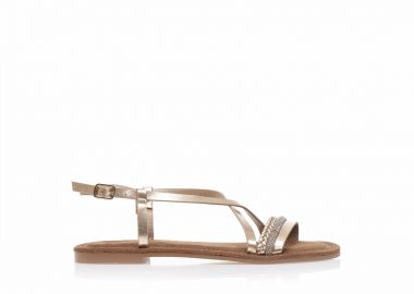 Σανδάλια TSOUKALAS μπρονζέ δερματίνη με σχέδιο πλεξούδα και στρας ΜΠΡΟΝΖΕ - Tsoukalas - 