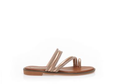 Σανδάλια TSOUKALAS μπρονζέ με πολλαπλά λουράκια από δερματίνη και στρας και σχέδιο δαχτυλίδι ΜΠΡΟΝΖΕ - Tsoukalas - 