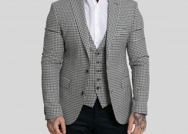 SARTORIA MONK Ανδρικό Γκρι Classic Check Blazer - SARTORIA MONK - 