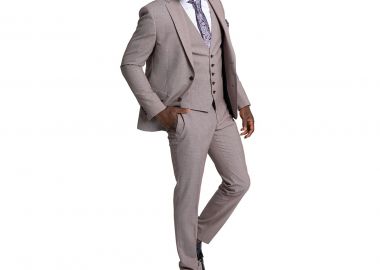 SARTORIA MONK Ανδρικό Κόκκινο Houndstooth Print Three-Piece Suit - SARTORIA MONK - 