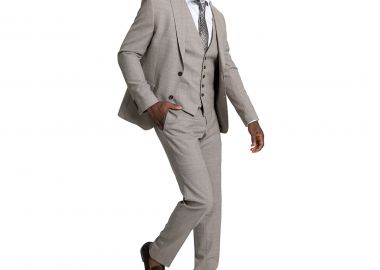 SARTORIA MONK Ανδρικό Μπεζ Beige Virgin Wool Fitted Three-Piece Suit - SARTORIA MONK - 