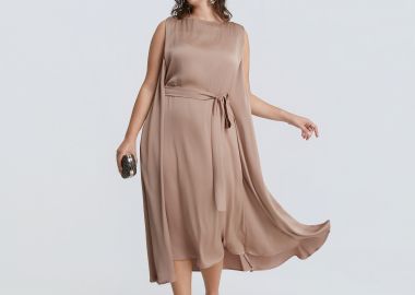 Σατέν αμάνικο φόρεμα με ζώνη - MAT FASHION - 