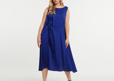 Σατέν αμάνικο φόρεμα με ζώνη - MAT FASHION - 