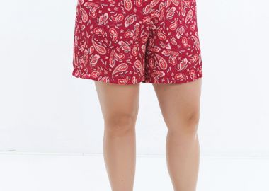 Σατέν βερμούδα με λαχούρ σε μπορντώ χρώμα -  - 