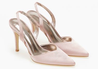 Σατέν εξώφτερνες γόβες με λεπτό τακούνι - Μπεζ - Issue - 