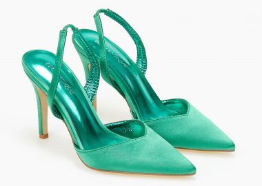 Σατέν εξώφτερνες γόβες με λεπτό τακούνι - Πράσινο - Issue - 