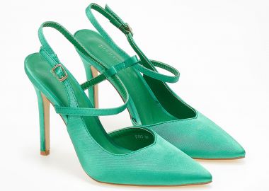 Σατέν εξώφτερνες γόβες με λουράκι - Πράσινο - Issue - 