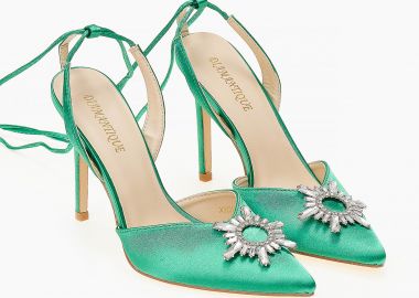 Σατέν γόβες open heel με διακοσμητική αγκράφα - Πράσινο - Issue - 