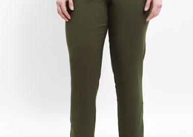 Σατέν κρεπ παντελόνι σε χακί χρώμα -  - 