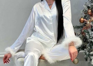 ΣΑΤΕΝ ΛΕΥΚΟ ΣΕΤ ΠΙΤΖΑΜΕΣ ΜΕ ΠΟΥΠΟΥΛΑ- ASANTE - fashionroom - 