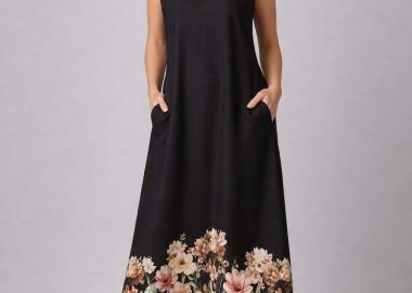 σατέν luxe φόρεμα floral border Jin μαύρο - PerfectDress.gr - 