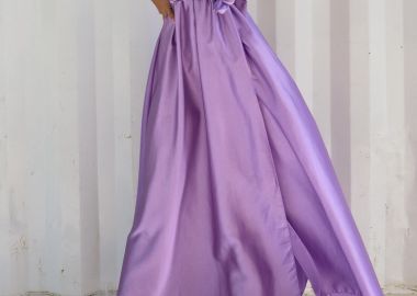 ΣΑΤΕΝ ΜΑΚΡΥ ΦΟΡΕΜΑ ΜΕ ΔΕΣΙΜΟ ΛΙΛΑ -ANNA LUCIA LILAC - sense-shop - 