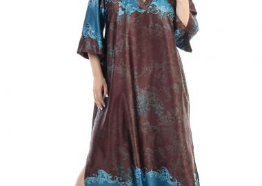 Σατέν maxi φόρεμα με μπορντούρα σε σοκολά χρώμα -  - 