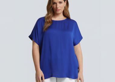 Σατέν μπλούζα με στρογγυλή λαιμόκοψη - MAT FASHION - 