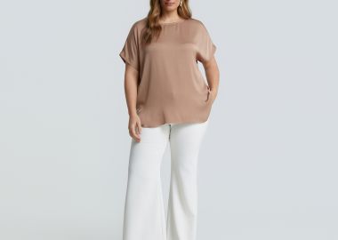 Σατέν μπλούζα με στρογγυλή λαιμόκοψη - MAT FASHION - 
