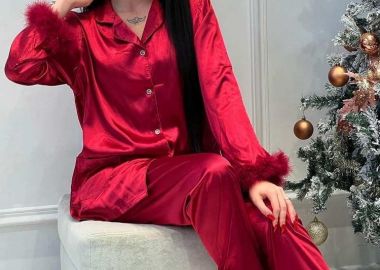 ΣΑΤΕΝ ΜΠΟΡΝΤΟ ΣΕΤ ΠΙΤΖΑΜΕΣ ΜΕ ΠΟΥΠΟΥΛΑ- ASANTE - fashionroom - 