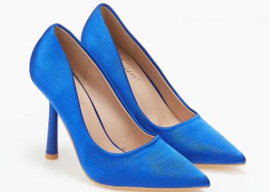 Σατέν μυτερές γόβες με ιδιαίτερο τακούνι - Μπλε - Issue - 