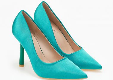 Σατέν μυτερές γόβες με ιδιαίτερο τακούνι - Πράσινο - Issue - 