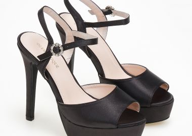 Σατέν πέδιλα με ιδιαίτερο σχέδιο τόκας - Μαύρο - Issue - 