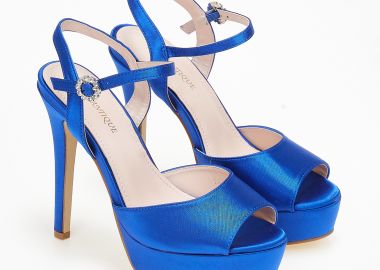 Σατέν πέδιλα με ιδιαίτερο σχέδιο τόκας - Μπλε - Issue - 