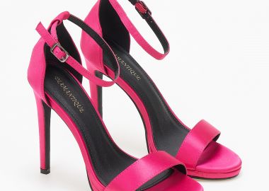 Σατέν πέδιλα με ψηλό τακούνι - Φούξια - Issue - 