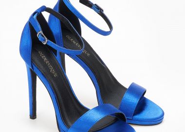 Σατέν πέδιλα με ψηλό τακούνι - Μπλε Ρουά - Issue - 