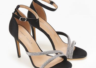 Σατέν πέδιλα με στρας - Μαύρο - Issue - 