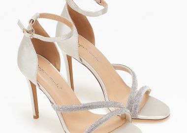 Σατέν πέδιλα με στρας - Μπεζ - Issue - 