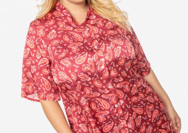 Σατέν πουκαμίσα με λαχούρ σε μπορντώ χρώμα -  - 