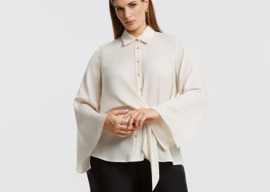 Σατέν πουκάμισο με δέσιμο στη μέση - MAT FASHION - 