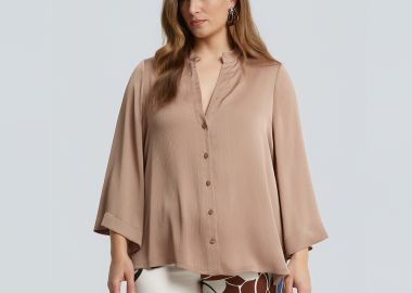 Σατέν πουκάμισο με μάο γιακά - MAT FASHION - 