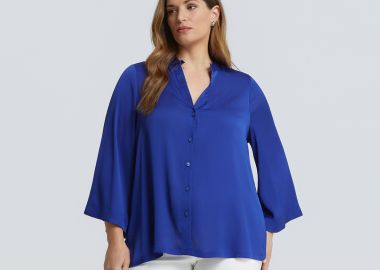 Σατέν πουκάμισο με μάο γιακά - MAT FASHION - 