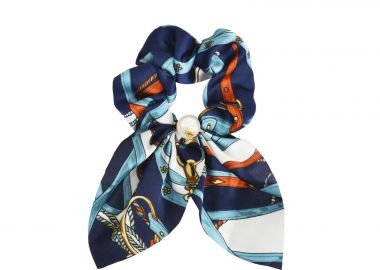 Σατέν scrunchie με equestrian σχέδιο και πέρλα - MAT FASHION - 