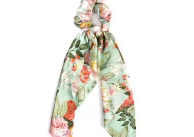 Σατέν scrunchie με equestrian σχέδιο και πέρλα - MAT FASHION - 