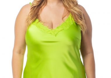 Σατέν τοπ με δαντέλα σε λαχανί χρώμα -  - 